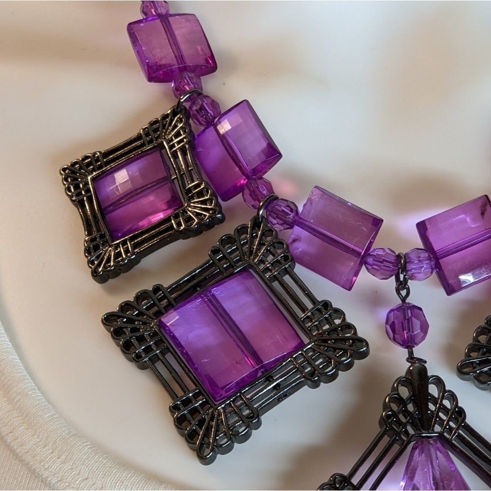 Beautiful Princess Statement Necklace Purple Acry… - image 6